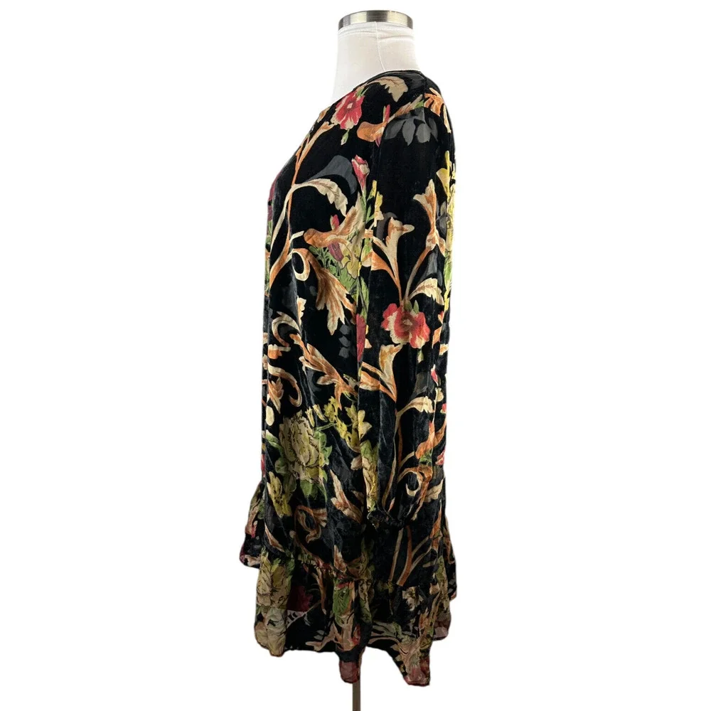 ABS Collection Crushed Velvet Floral Dress Long Sleeve Ruffle Black Plus Size 22 - Picture 8 of 15